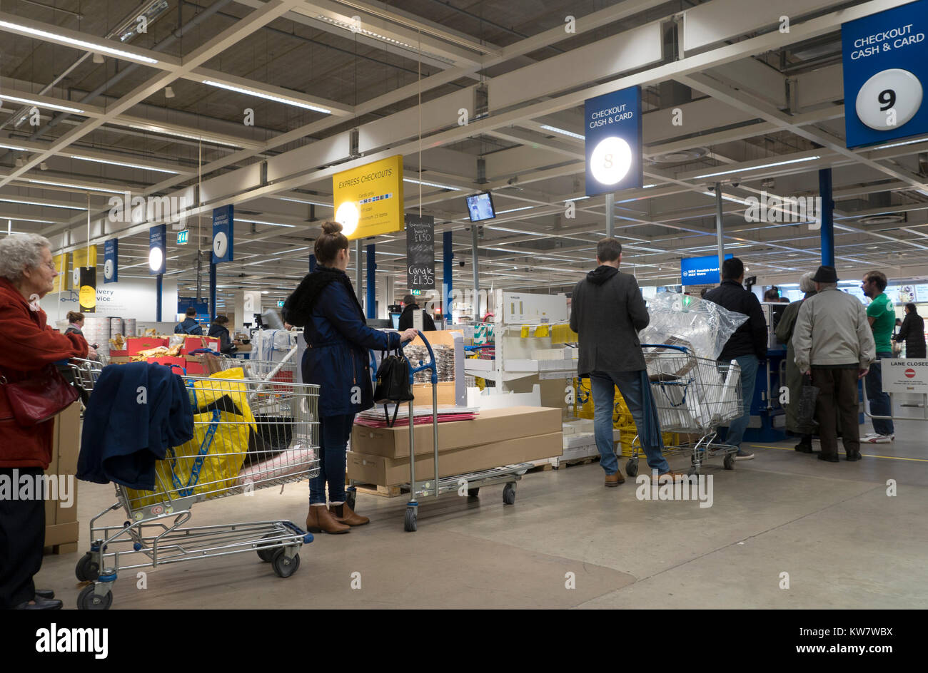 Long checkout queue at Ikea, Southampton, Hampshire, UK Stock Photo