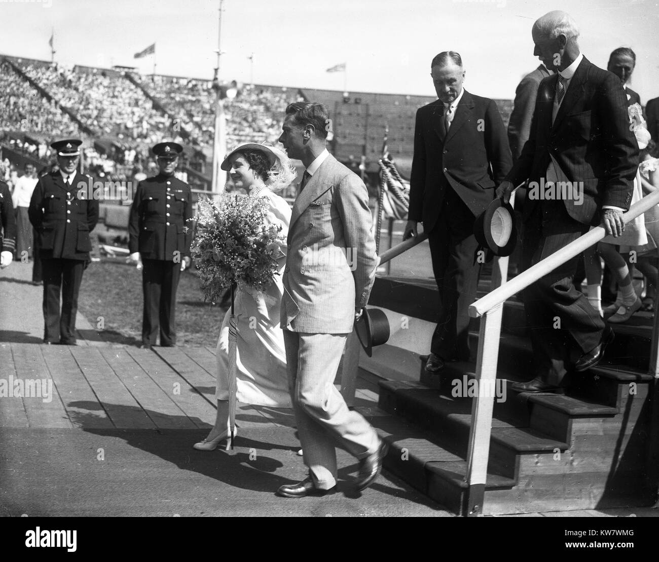 King George VI and Queen Elizabeth at Festival of Youth Wembley Stadium July 1937 Stock Photo