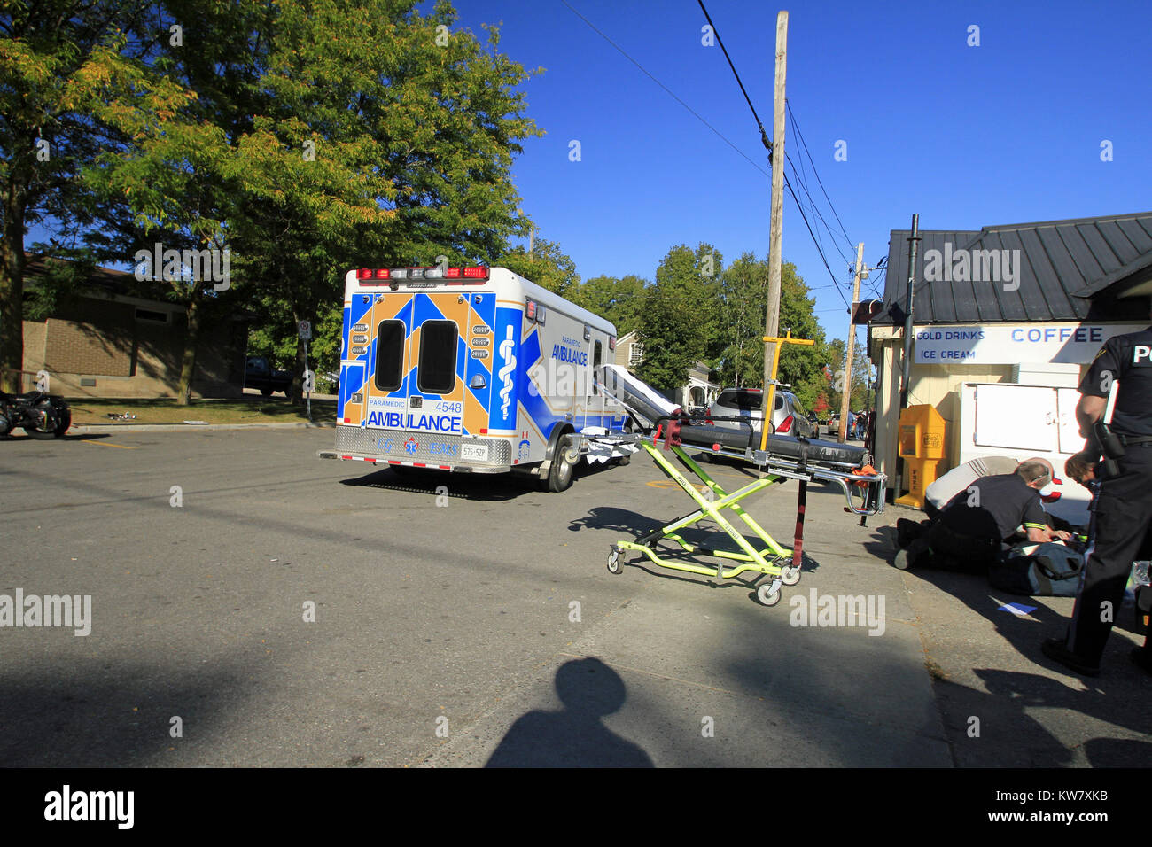 An ambulance at an accident scenej Stock Photo
