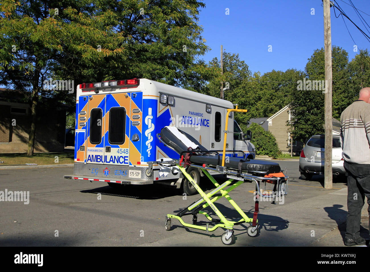 An ambulance at an accident scene Stock Photo