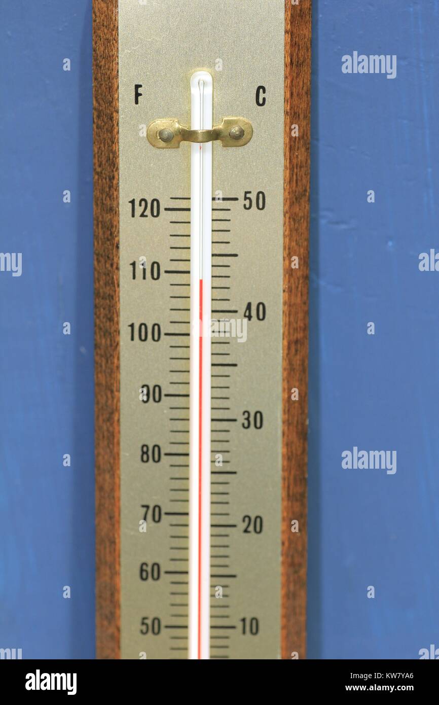 Thermometer showing over 40 degrees Celsius Stock Photo