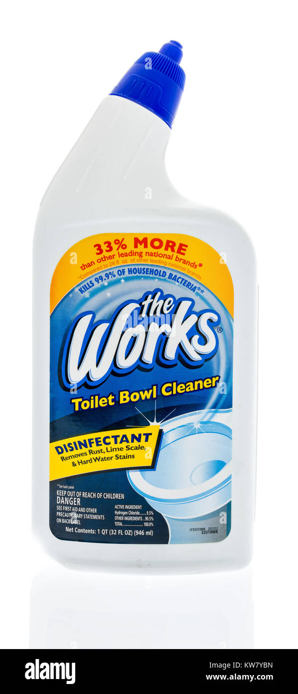 Winneconne, WI 26 Dec 2017 A bottle of The Works disinfectant toilet bowl cleaner on an