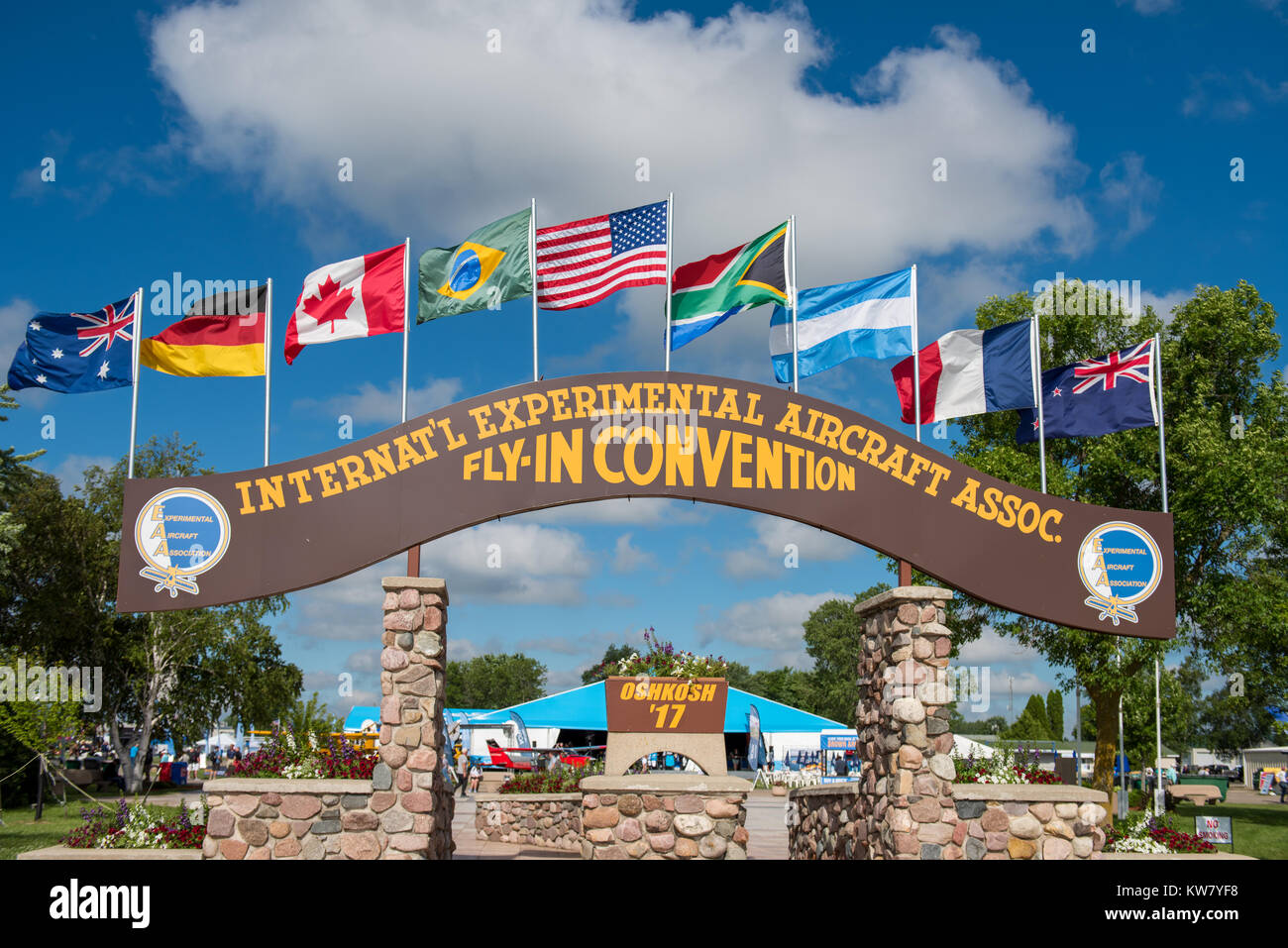 Oshkosh, WI - 24 July 2017:  Sign at the EAA airshow for the annual international, experimental aircrat association fly-in convention Stock Photo