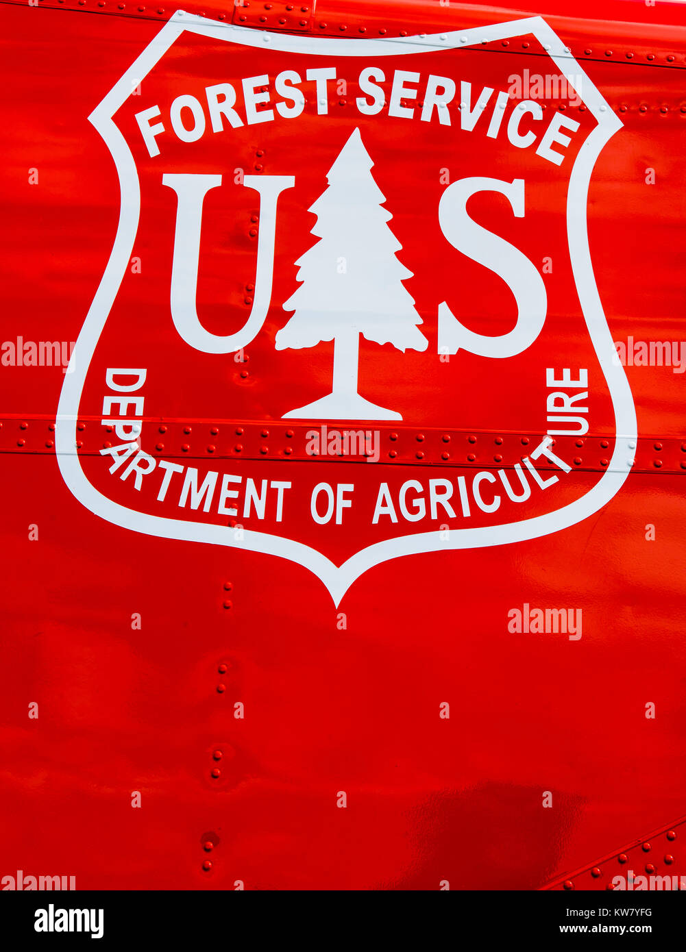 Oshkosh, WI - 24 July 2017: A US Forest Service Department of Agriculture sign on side of an airplane. Stock Photo
