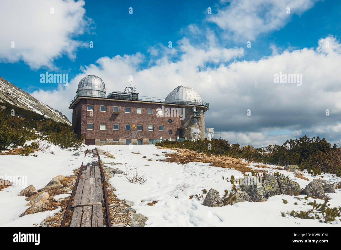 Astronomical observatory in Skalnate pleso in High Tatras mountains in  winter, Slovakia Stock Photo - Alamy