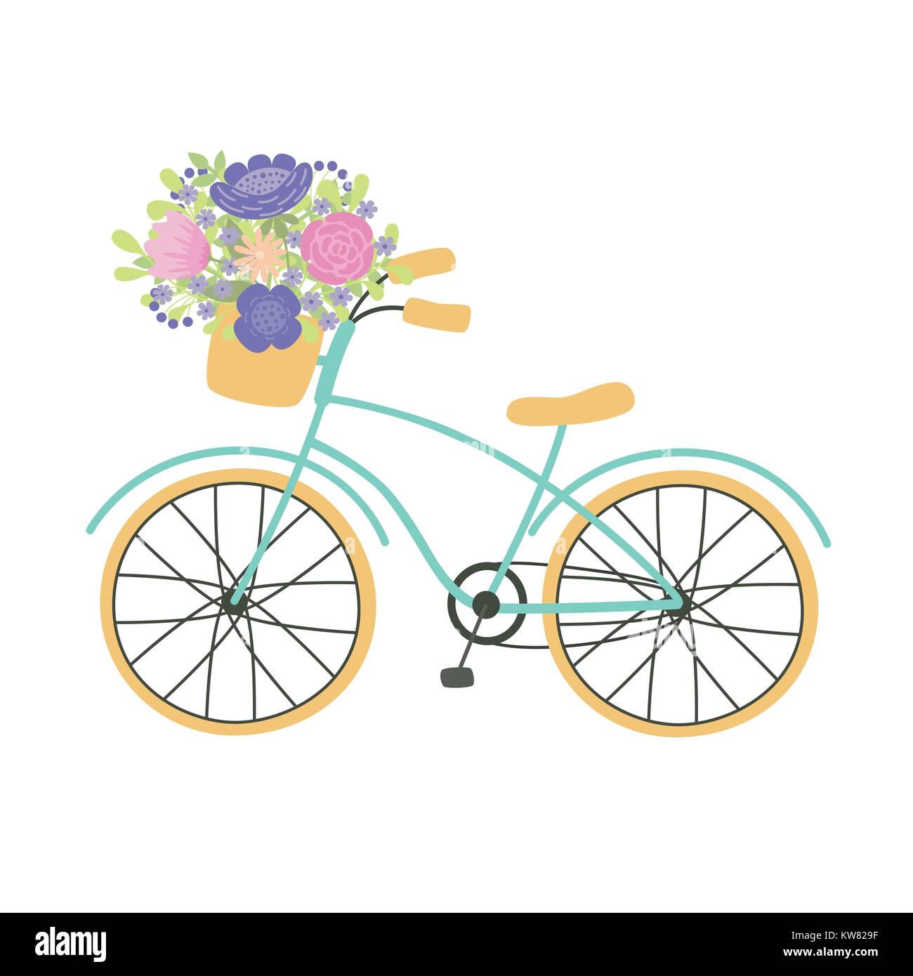 Buy Bicycle Basket With Wild Flowers Hand Drawn Vector Clip