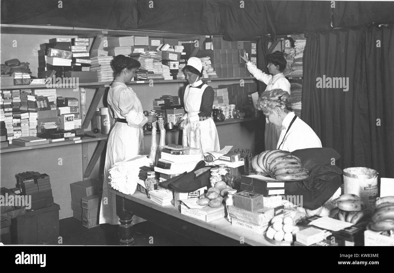 The Marchioness of Ripon in the receiving commissary at the King George Military Hospital, London, England, 1915. Courtesy National Library of Medicine. Stock Photo