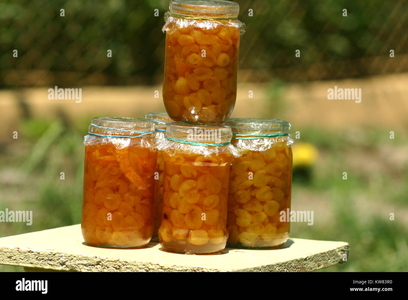Cherry preserve in glass jars Stock Photo Alamy