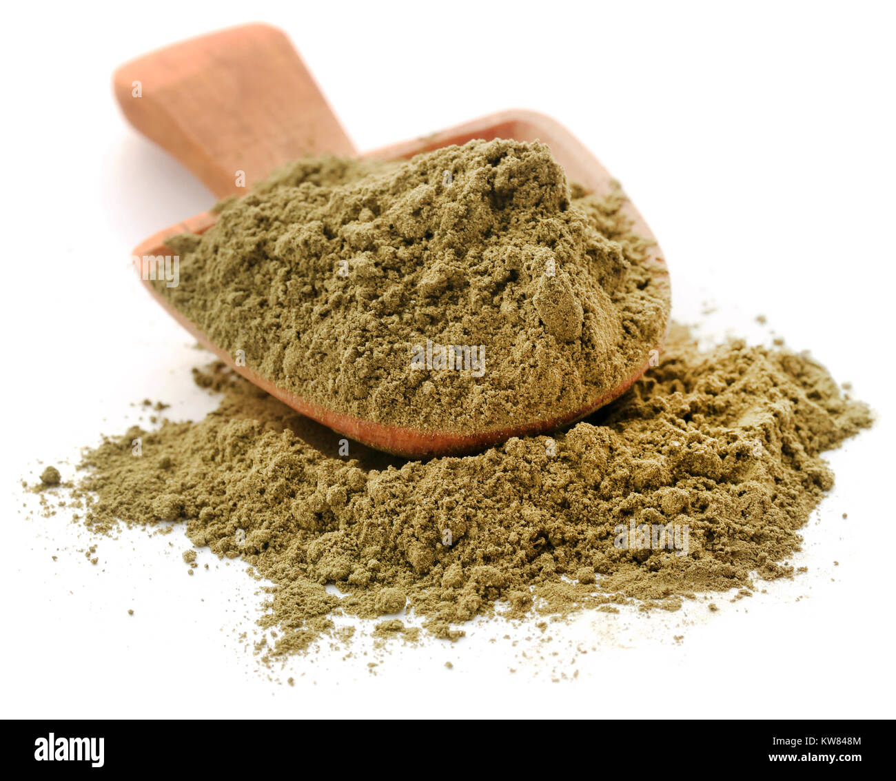 Henna Hair Dye Powder In Scoop Over White Background Stock Photo
