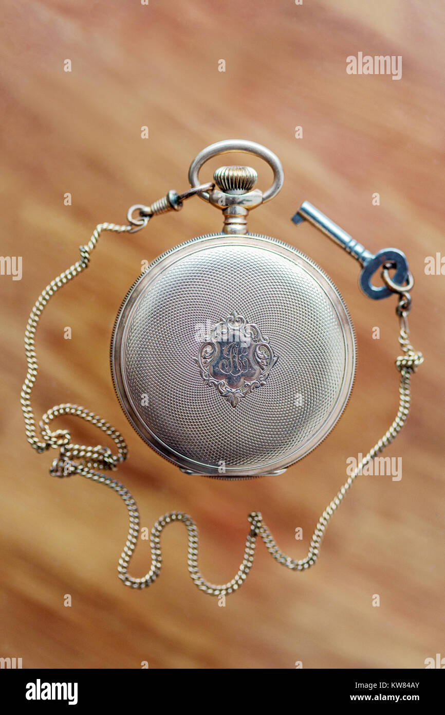 Old Pocket Watch and Chain Stock Photo