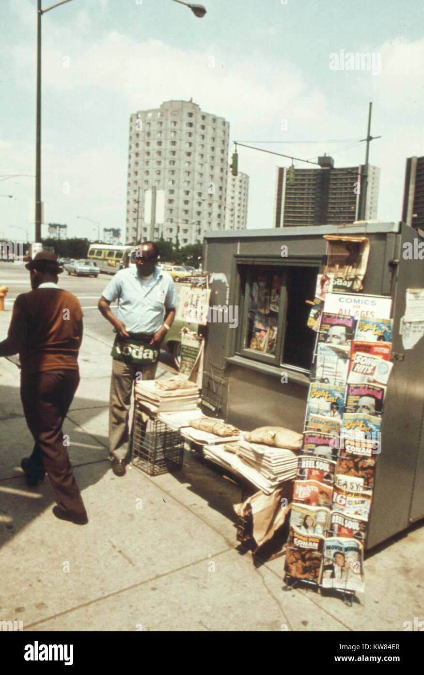 Newsstand on the South Side of Chicago, Illinois, July, 1973. Image courtesy John White/US National Archives. Image courtesy National Archives. Stock Photo