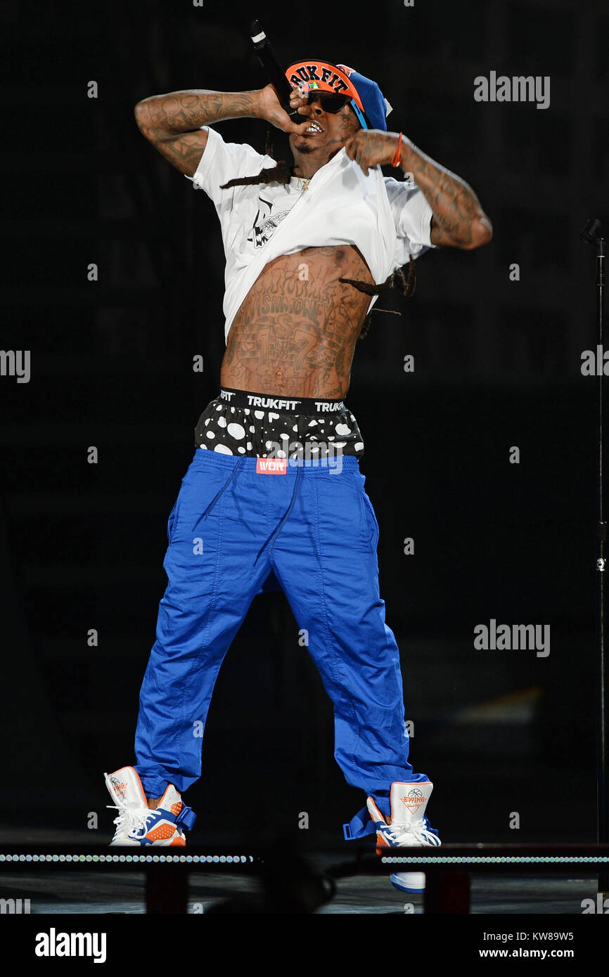 WEST PALM BEACH - JULY 14: Lil Wayne performs at the Cruzan Amphitheatre on  July 14, 2013 in West Palm Beach, Florida People: Lil Wayne Transmission  Ref: MNC5 Stock Photo - Alamy