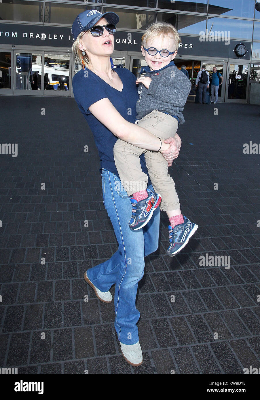 LOS ANGELES, CA - APRIL 21: Anna Faris and son Jack is seen at LAX on