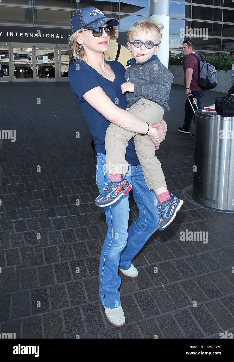 LOS ANGELES, CA - APRIL 21: Anna Faris and son Jack is seen at LAX on
