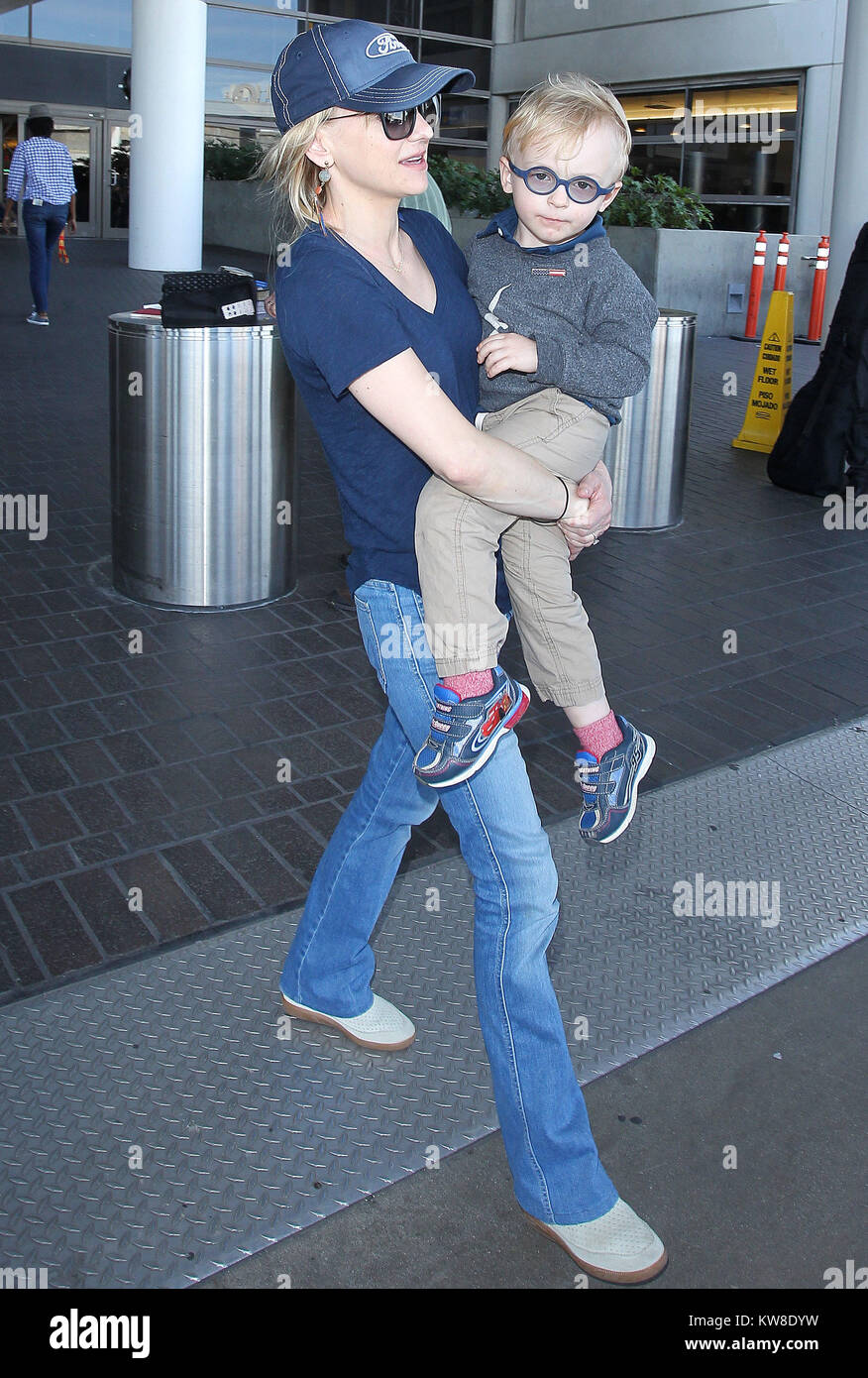 LOS ANGELES, CA - APRIL 21: Anna Faris and son Jack is seen at LAX on