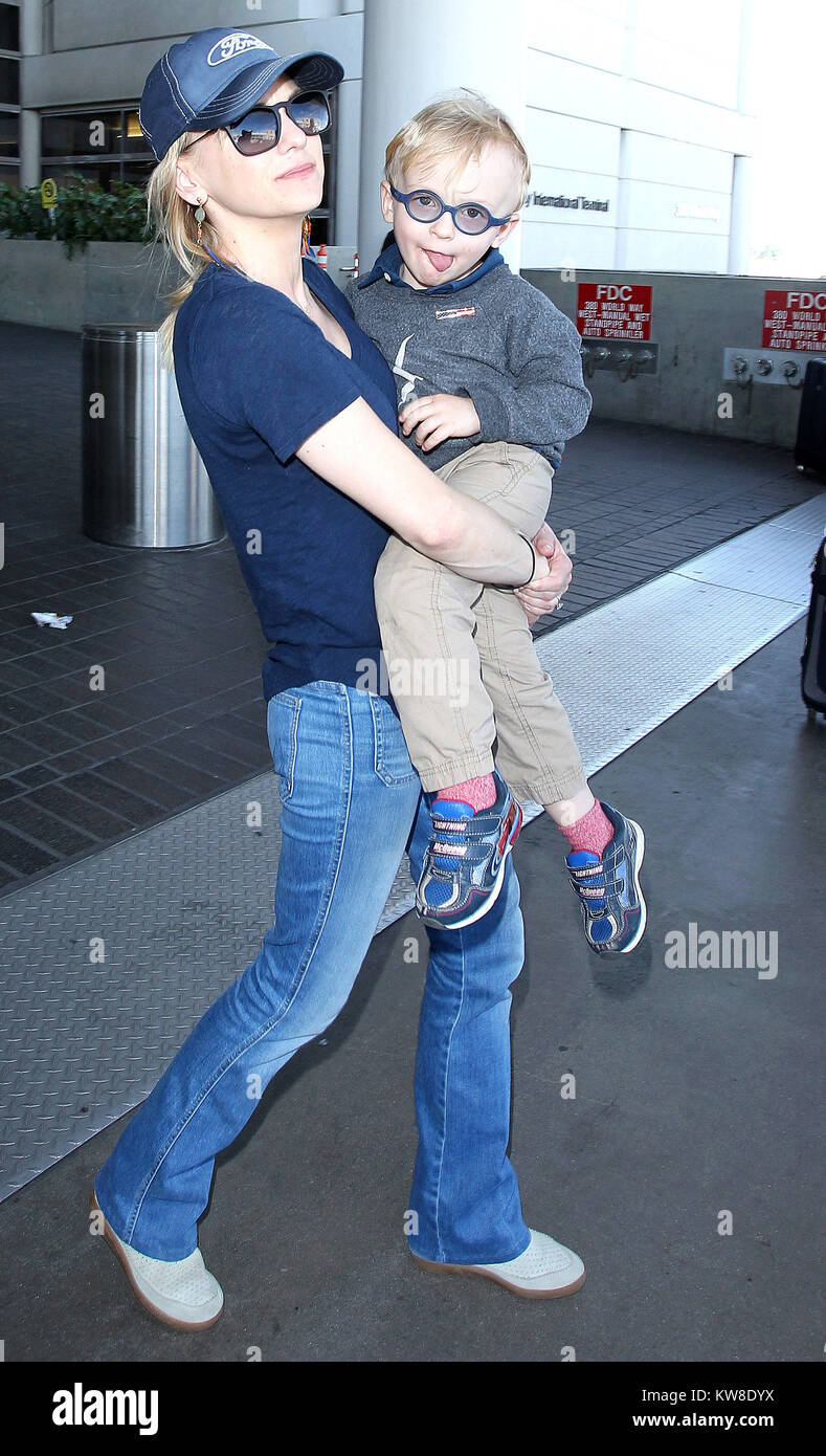 LOS ANGELES, CA - APRIL 21: Anna Faris and son Jack is seen at LAX on