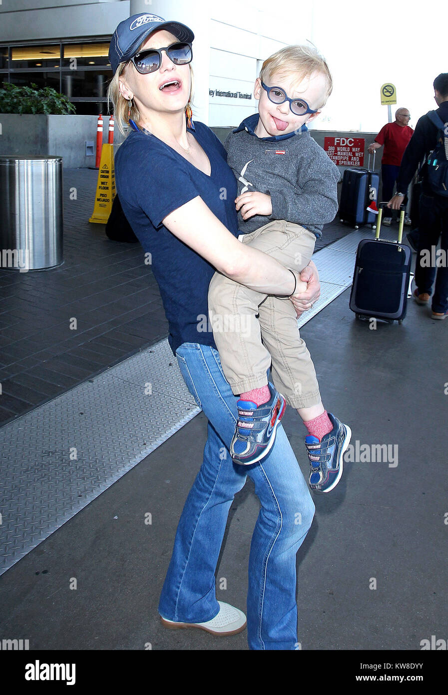 LOS ANGELES, CA - APRIL 21: Anna Faris and son Jack is seen at LAX on