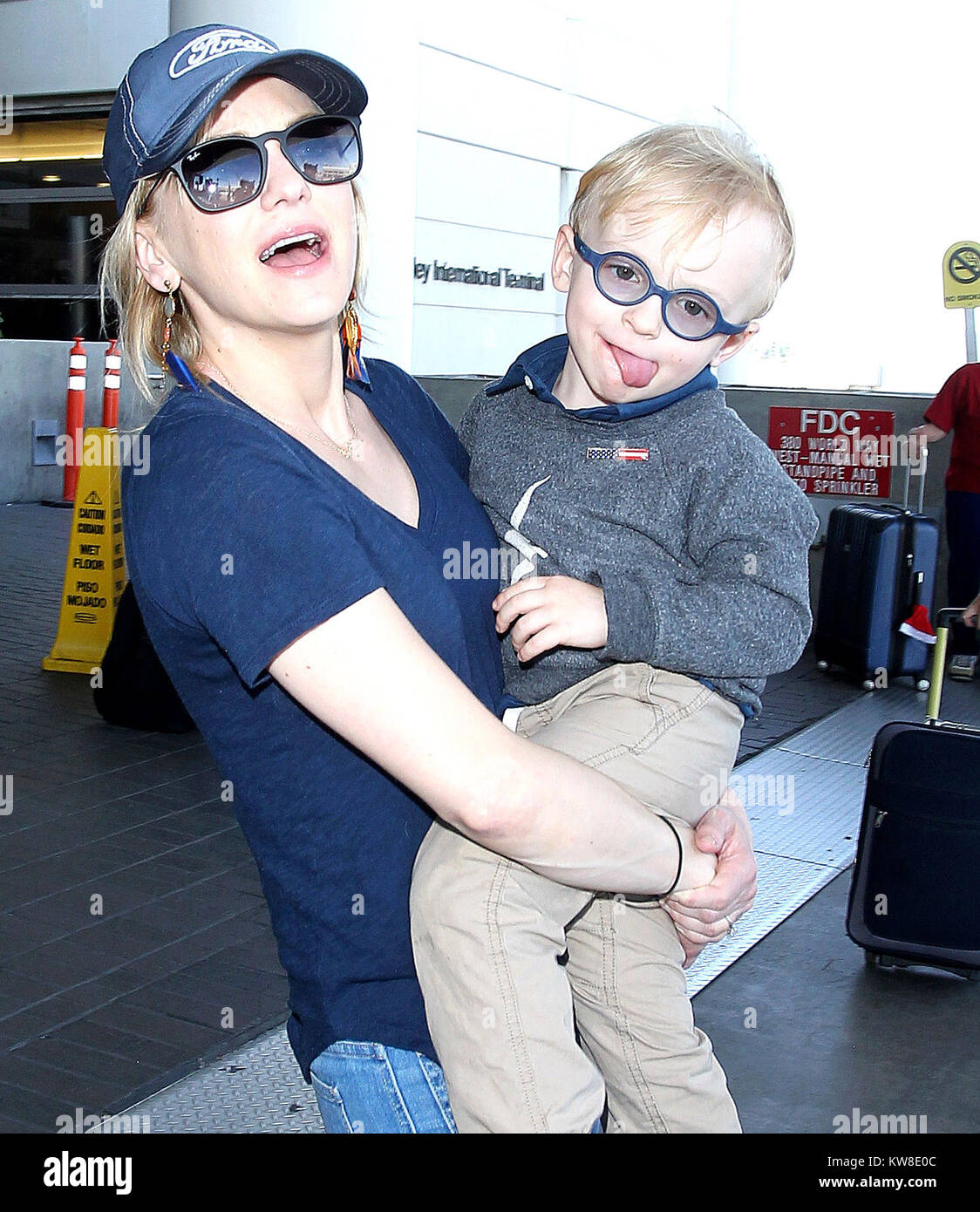 LOS ANGELES, CA - APRIL 21: Anna Faris and son Jack is seen at LAX on