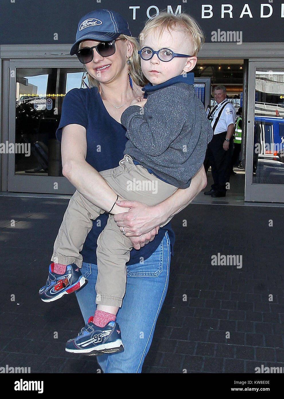 LOS ANGELES, CA - APRIL 21: Anna Faris and son Jack is seen at LAX on