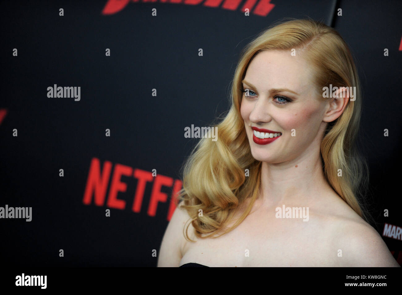 NEW YORK, NY - MARCH 10: Deborah Ann Woll attends the 'Daredevil' season 2 premiere at AMC Loews Lincoln Square 13 theater on March 10, 2016 in New York City.   People:  Deborah Ann Woll Stock Photo
