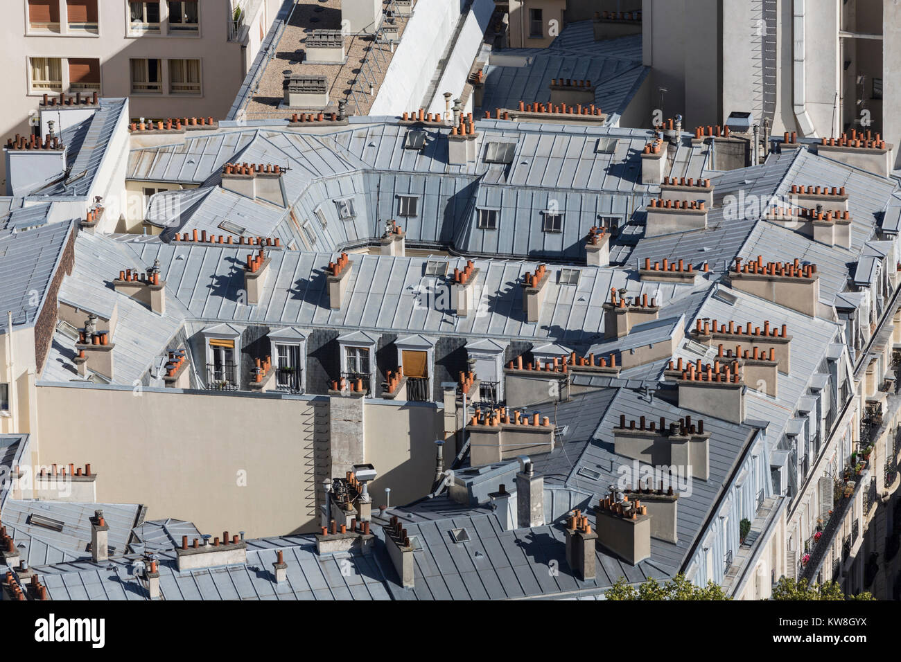 Roofs of an apartment building, 19th century, Paris, France Stock Photo