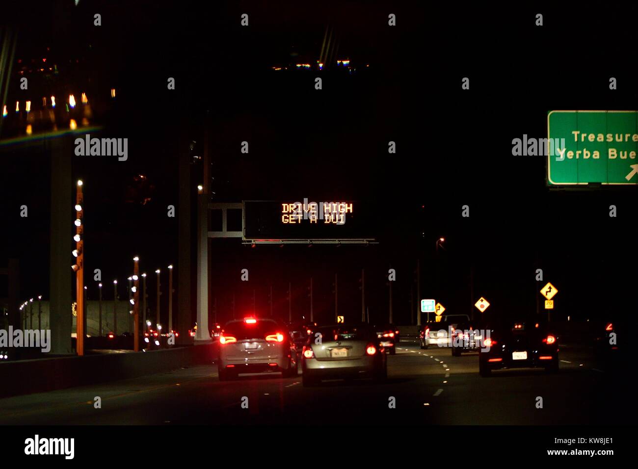 San Francisco, California, USA. 30th Dec, 2017. California's latest traffic sign.DUI doesn't just mean booze campaign Credit: Rory Merry/ZUMA Wire/Alamy Live News Stock Photo