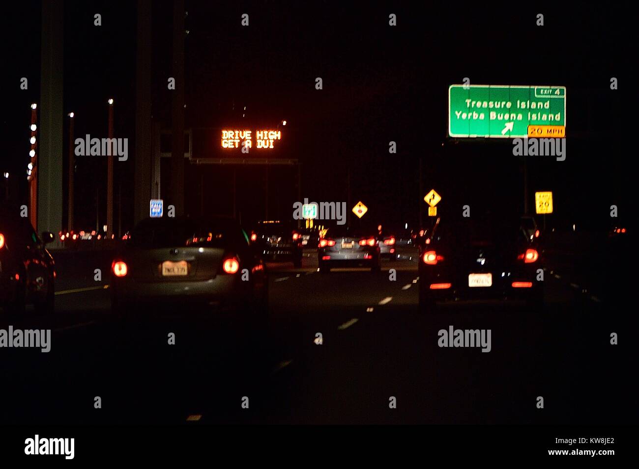San Francisco, California, USA. 30th Dec, 2017. California's latest traffic sign.DUI doesn't just mean booze campaign Credit: Rory Merry/ZUMA Wire/Alamy Live News Stock Photo