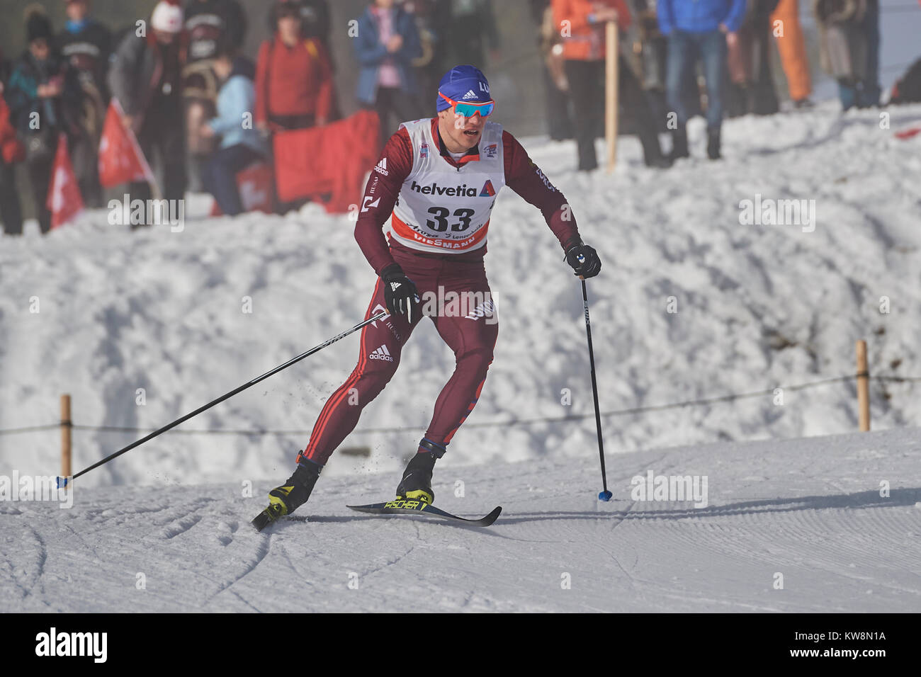 Lenzerheide, Switzerland, 31st December 2017. LARKOV Andrey (RUS) during the Mens 15 km Classic Competition at the FIS Cross Country World Cup Tour de Ski 2017 in Lenzerheide. Photo: Cronos/Rolf Simeon Stock Photo