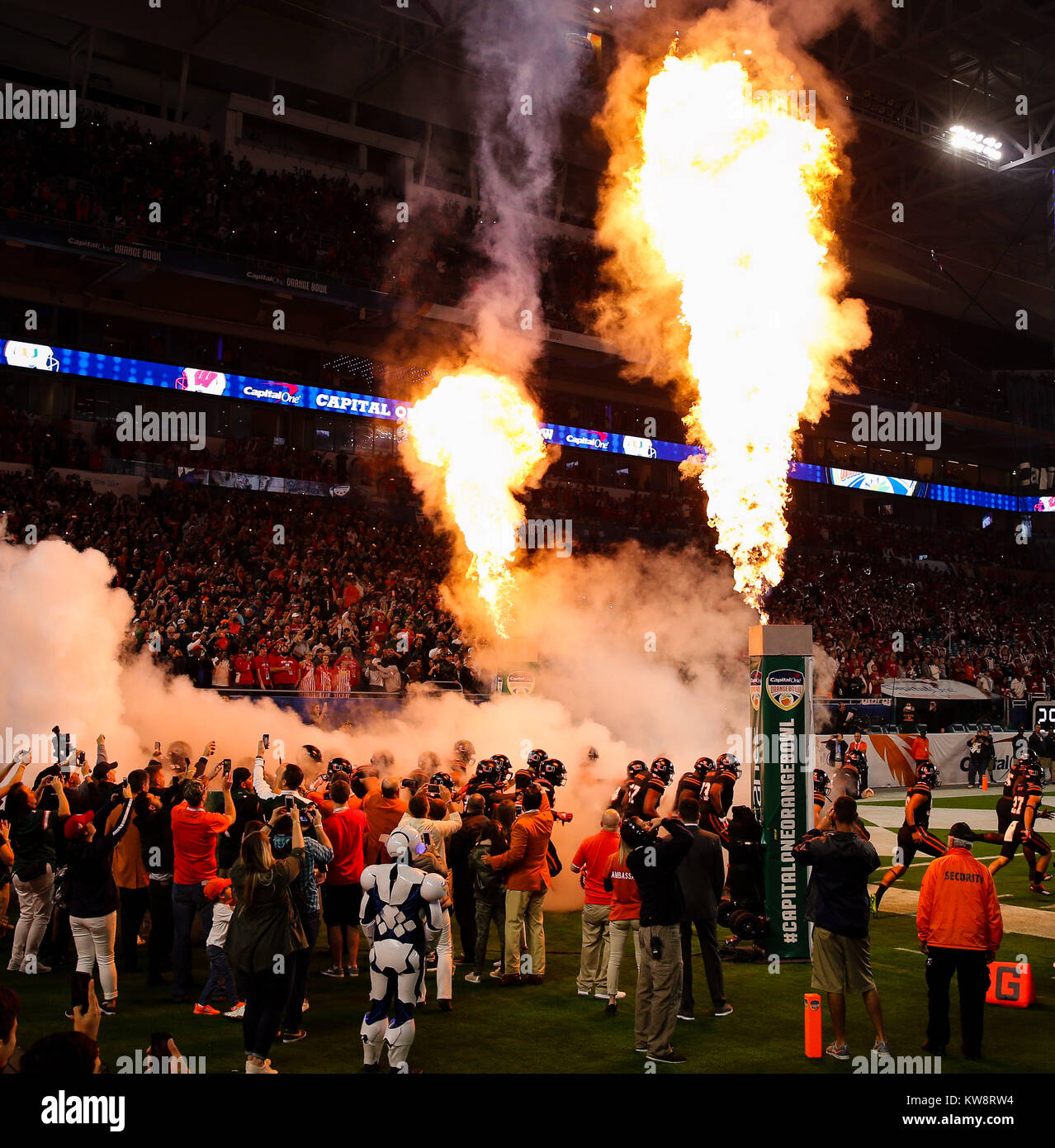 December 30, 2017 The Miami Hurricanes football team enter the field
