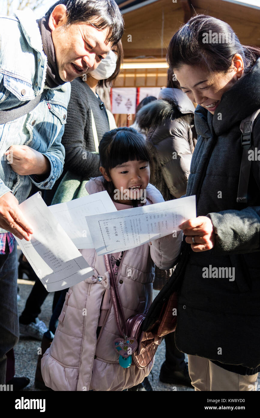 Japan, Nishinomiya Shinto Shrine. New year's day, Shogatsu. Family on ...
