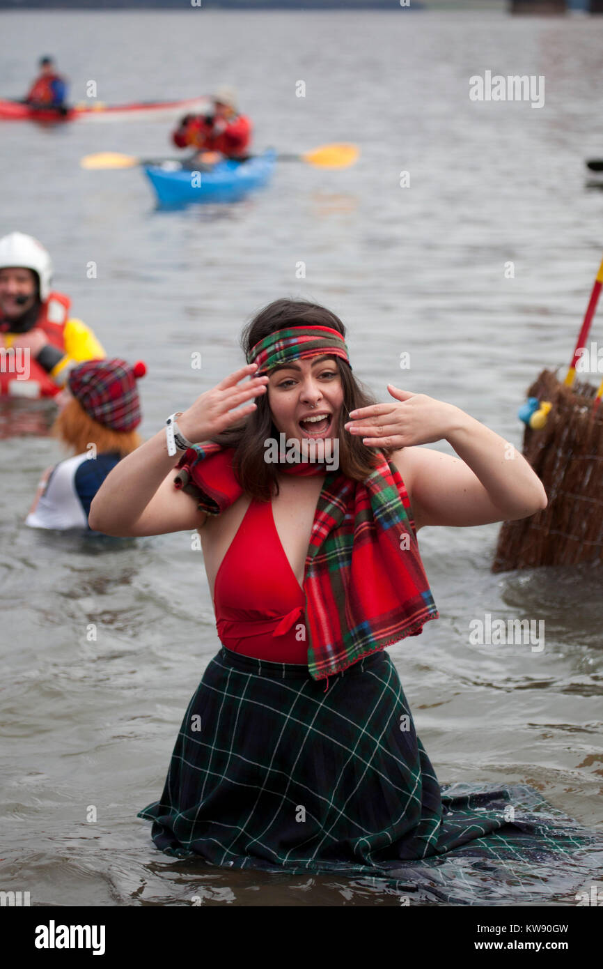 Loony Dook, South Queensferry, New Years Day, Edinburgh, UK. 01st Jan, 2018. Stock Photo