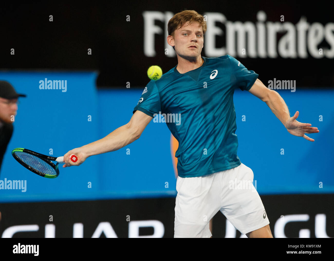 DAVID GOFFIN ( BEL) playing at the Hopman Cup 2018 in the Perth Arena - Perth, Australia. Stock Photo