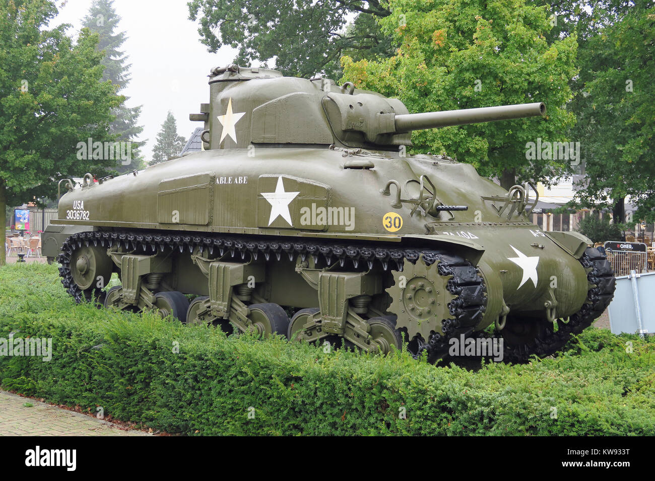 M4 Sherman tank preserved and displayed outside the National War Museum, Overloon, Netherlands Stock Photo