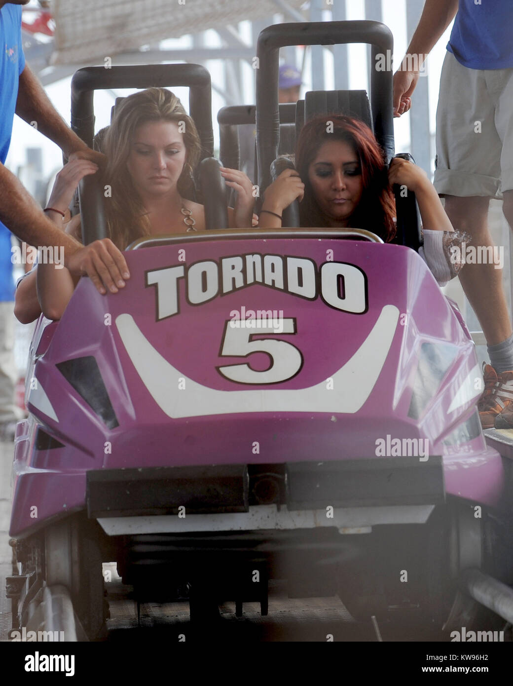 SEASIDE HEIGHTS, NJ AUGUST 08 Nicole "Snooki" Polizzi and friend Ryder ride bumper cars, a