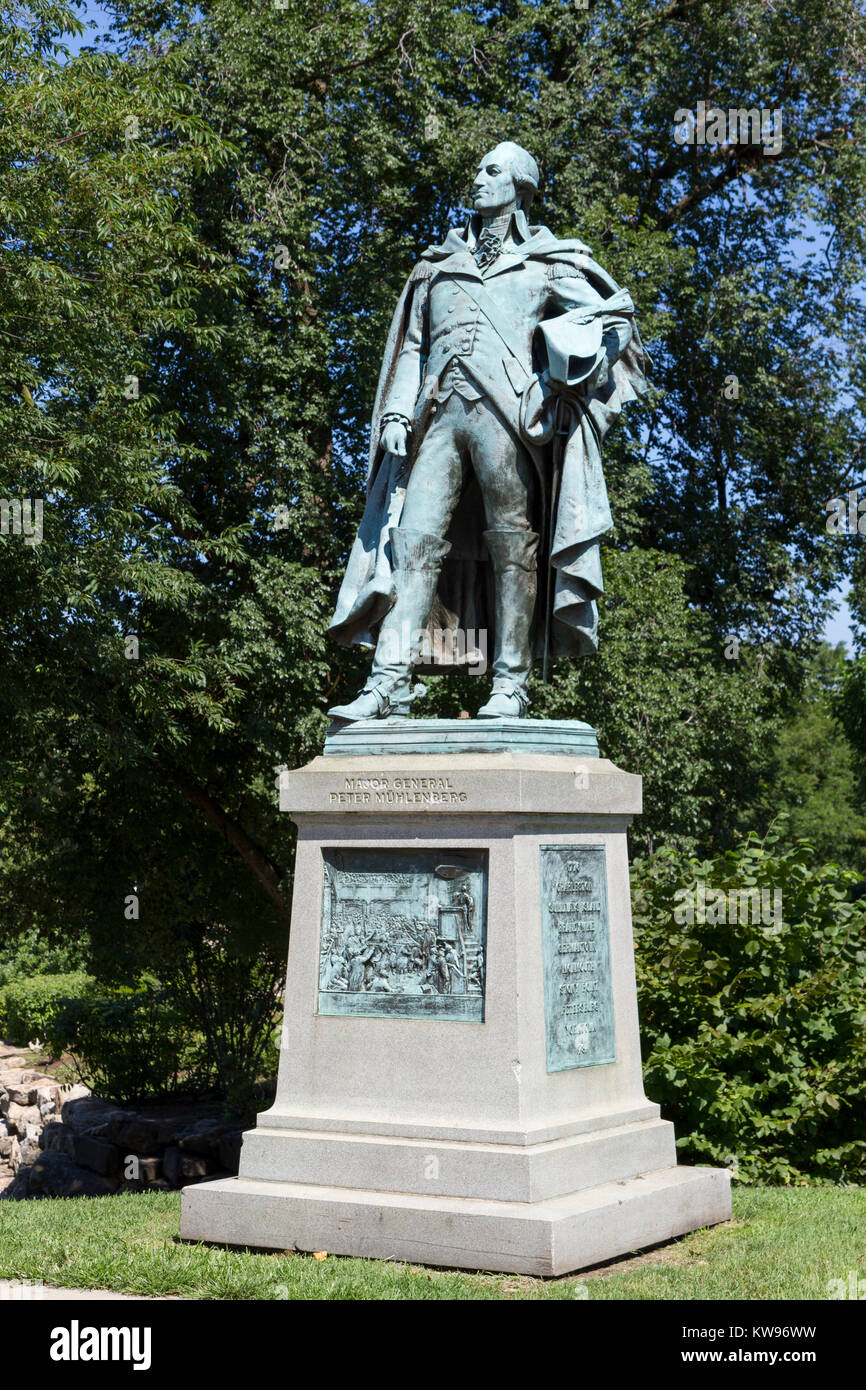 Statue of Major General Peter Muhlenberg in Azalea Gardens, Philadelphia, Pennsylvania, United States. Stock Photo