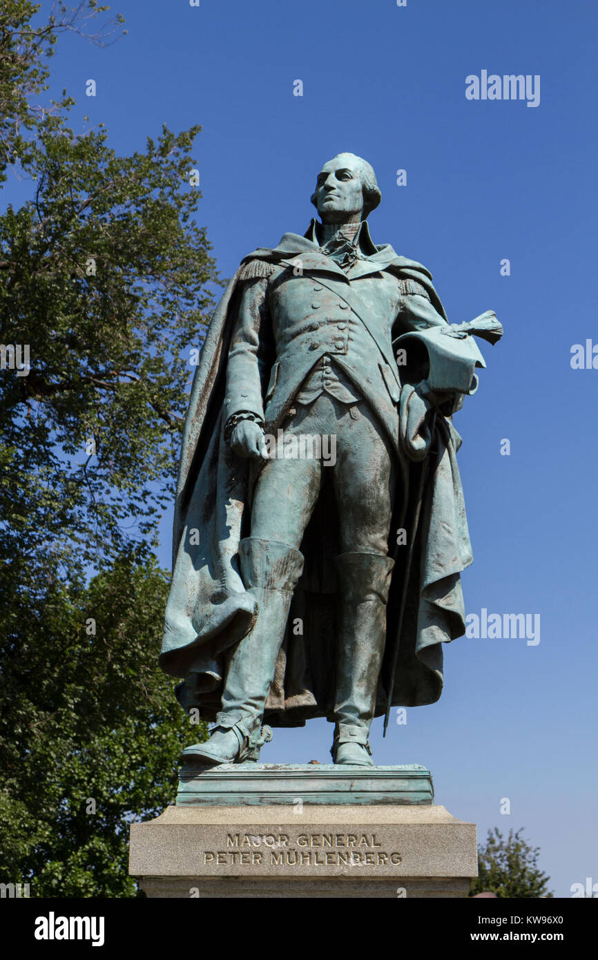 Statue of Major General Peter Muhlenberg in Azalea Gardens, Philadelphia, Pennsylvania, United States. Stock Photo