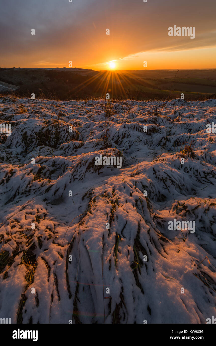 Snow covered Old Winchester Hill, South Downs National Park, Hampshire