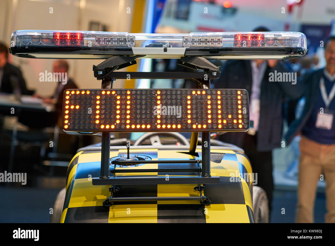 Exhibition Munich, October 10, 2017 Follow Me car at the Inter Airport  Europe 2017, the leading exhibition for the airport industry, equipment,  techn Stock Photo - Alamy