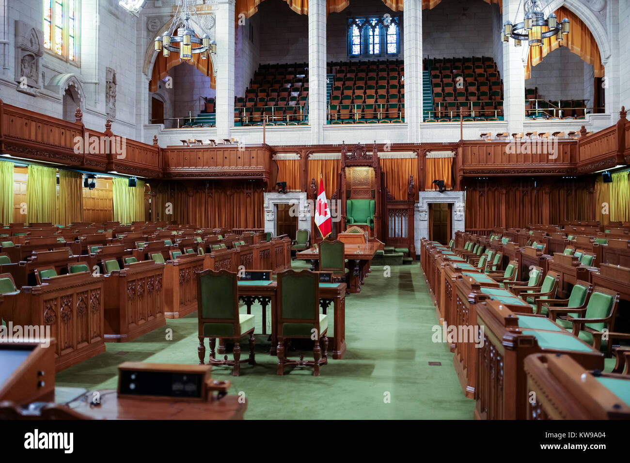 The House of Commons and Centre Block of the Parliament Buildings in Ottawa Ontario, Canada. Stock Photo
