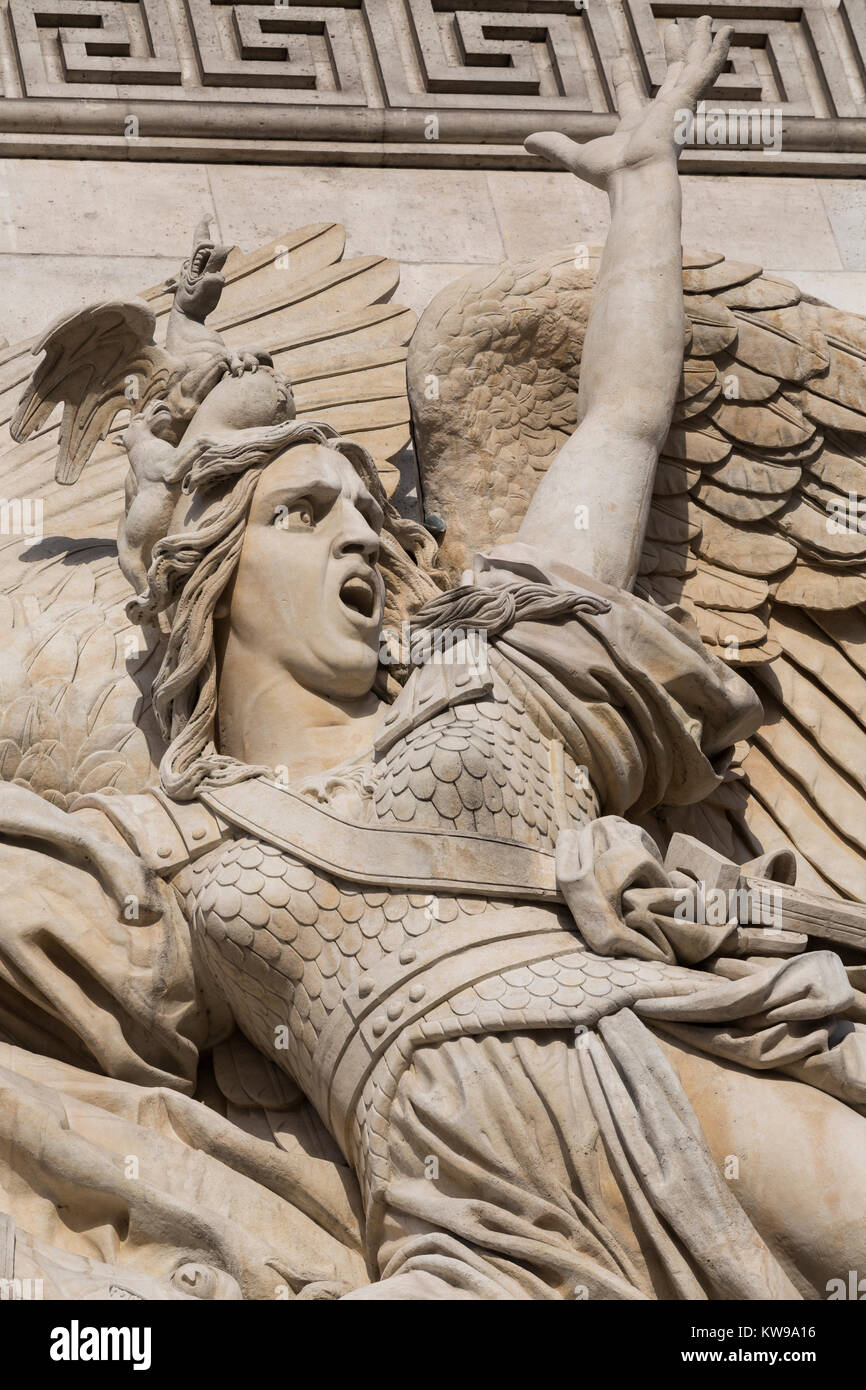 Le Départ de 1792, detail (Spirit of Liberty) one of four reliefs on the Arch of Triumph. Paris, France Stock Photo