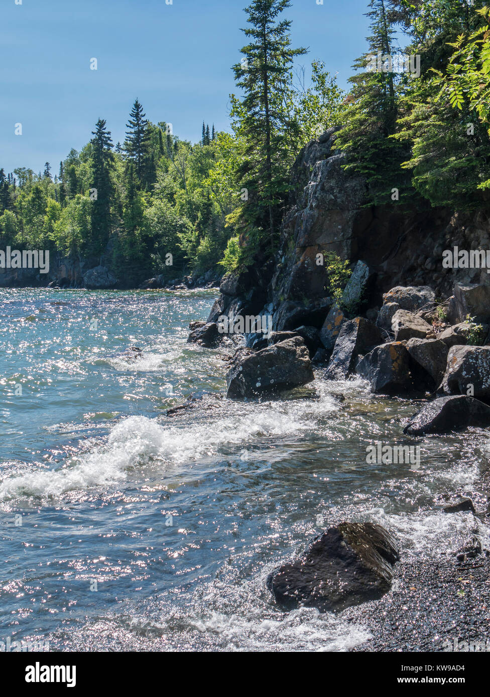 Shoreline, Sea Lion Trail, Lake Superior, Sleeping Giant Provincial Park, Ontario, Canada. Stock Photo