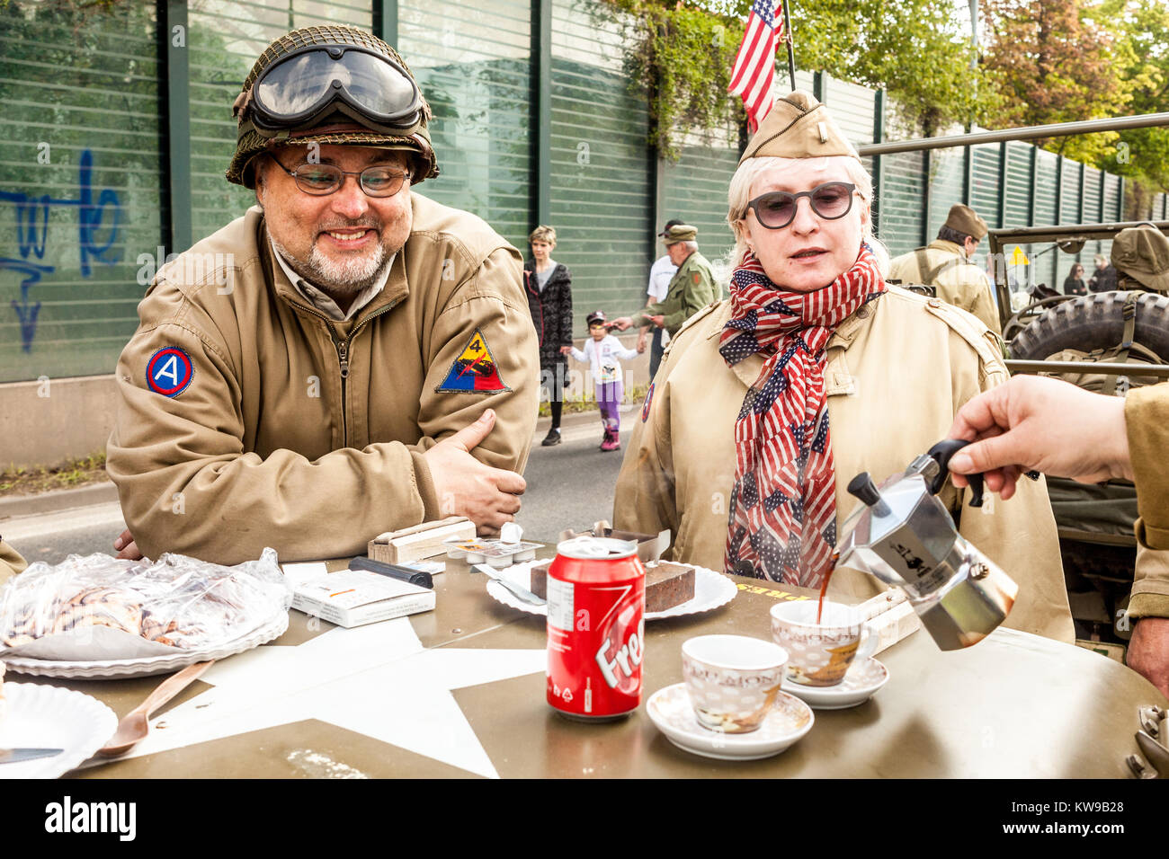 Coffee on hood, Celebrations of the liberated city, Plzen Czech Town, Pilsen Czech Republic Stock Photo