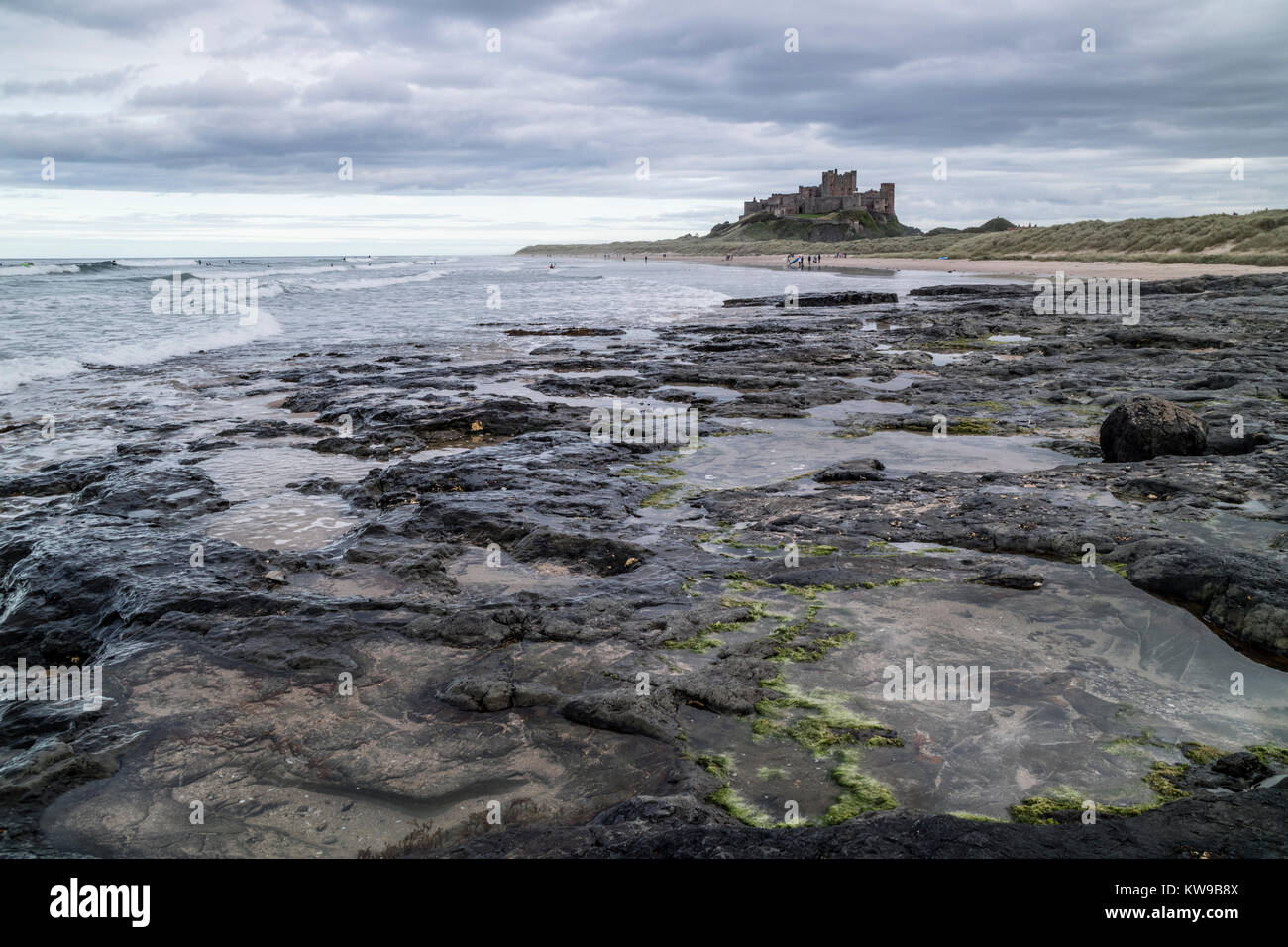Bamburgh Castle on the Northumbrian coast, Northumberland, England, UK Stock Photo
