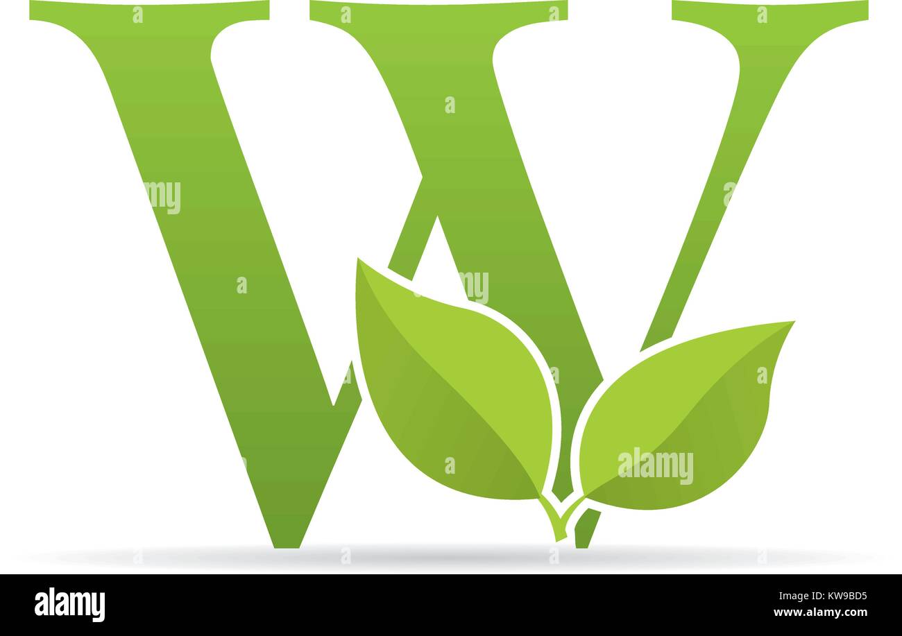 Logo with letter w of green color decorated with green leaves - Vector ...