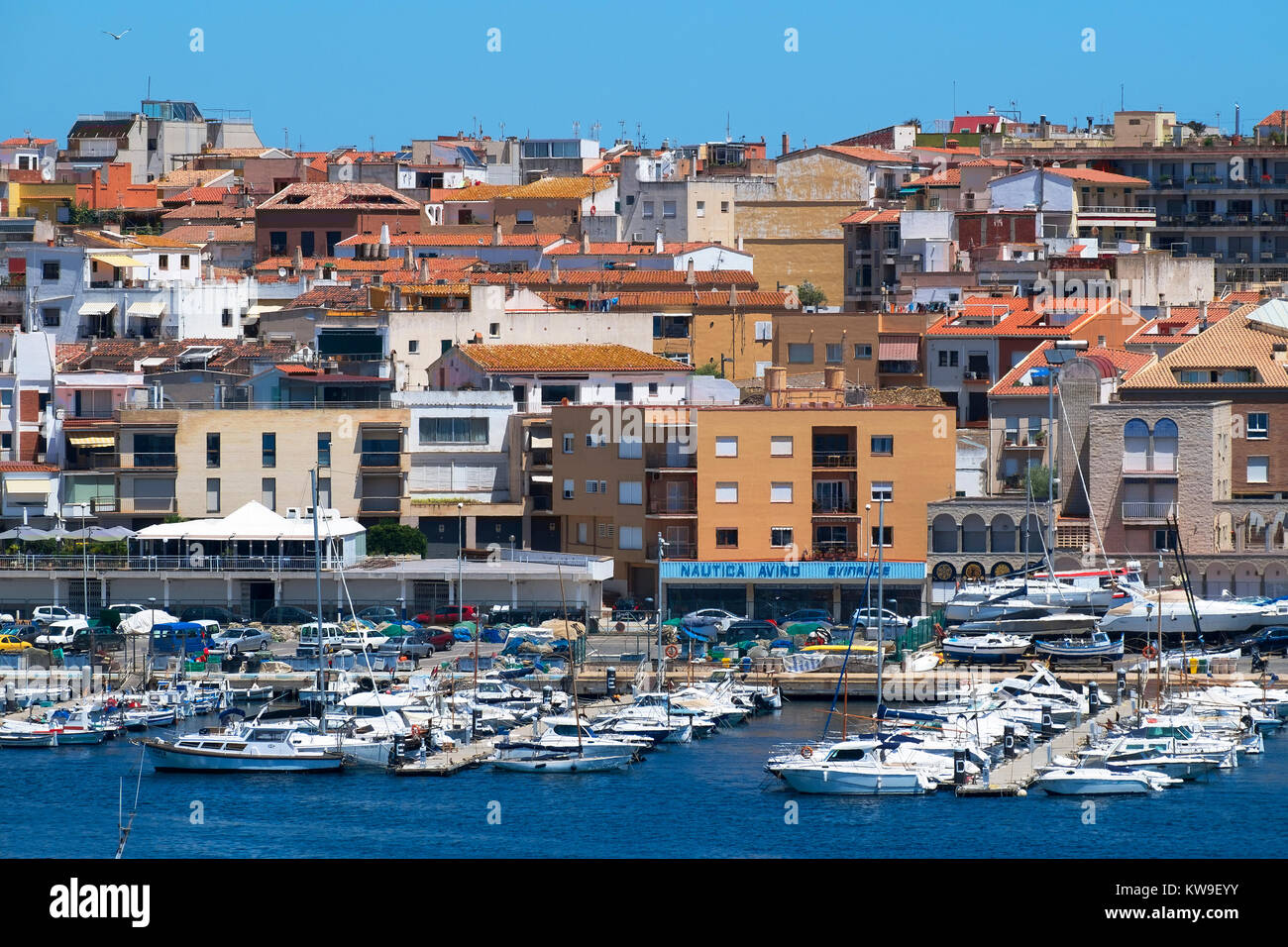 the marina in the town of palamos in the catalonia region of spain. Stock Photo