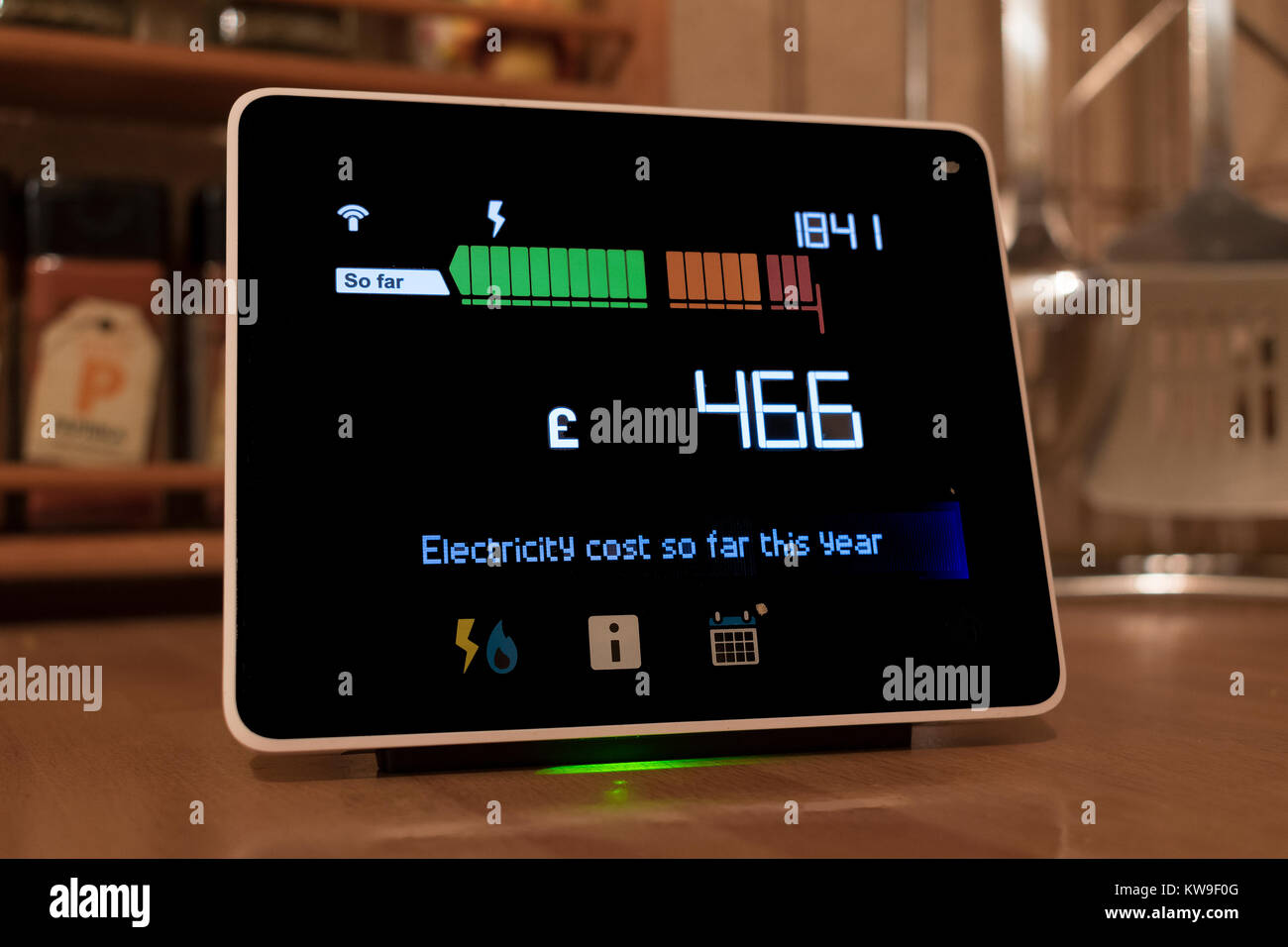 chameleon technology smart meter, the display shows the cost of energy being used in a home. Stock Photo