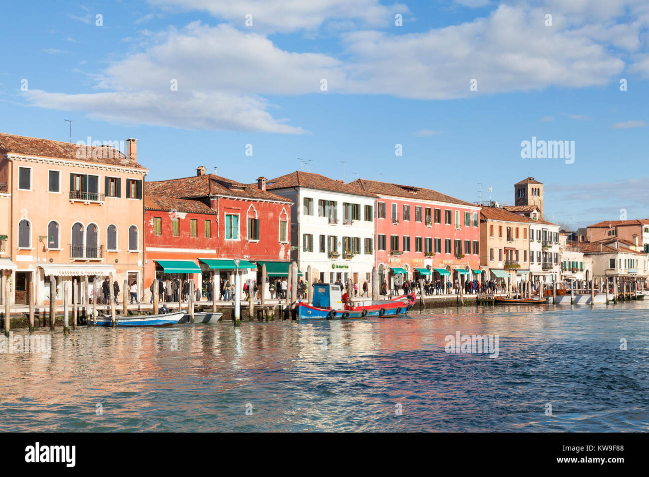 Murano Island, Venice, Italy, view over thw water of Riva Longa on a sunny winter day over the Christmas holiday season Stock Photo