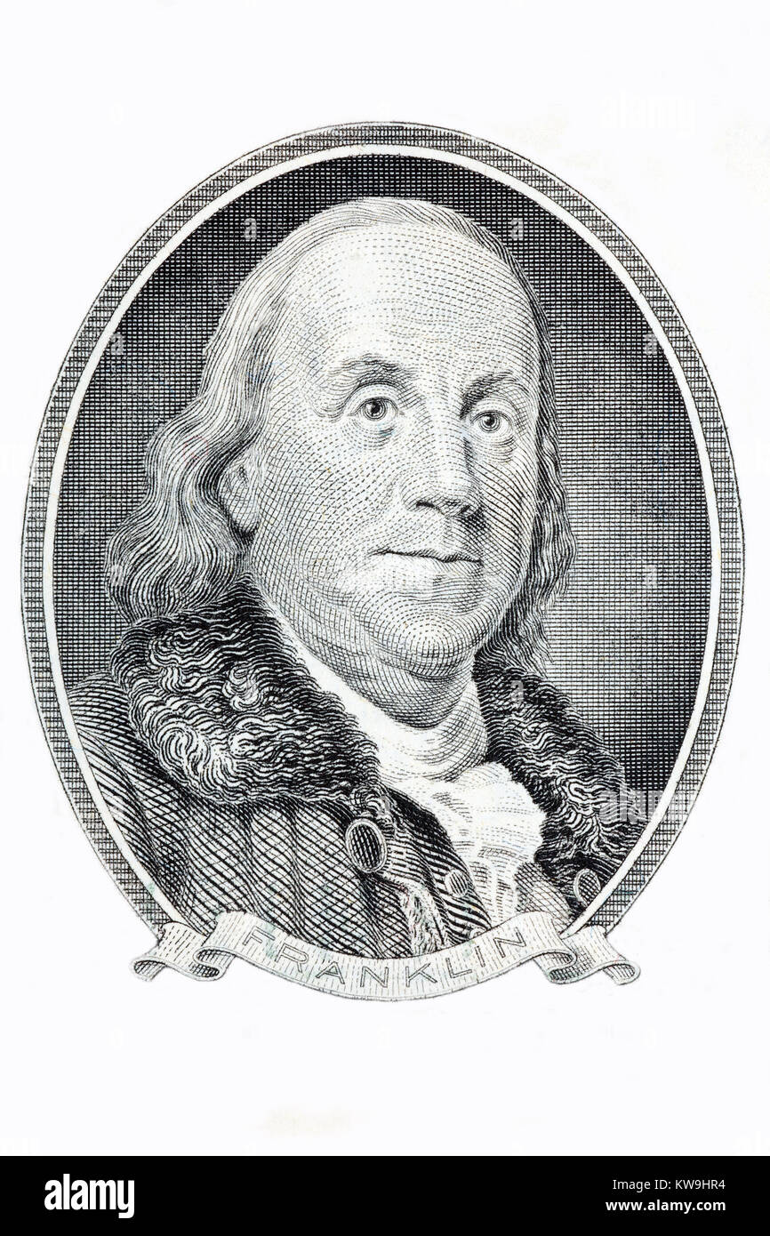 Benjamin Franklin portrait on a white background Stock Photo