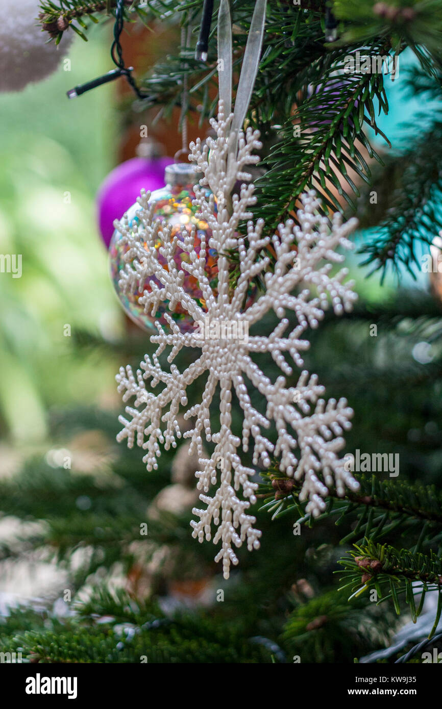 Closeup of Christmas tree baubles, decorations Stock Photo Alamy