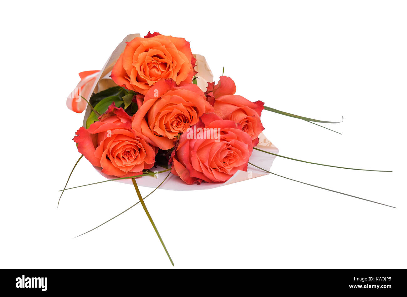 Artificial White Roses Bouquet in Wrapping Brown Craft Paper Isolate on  White Background with Space Stock Photo - Alamy